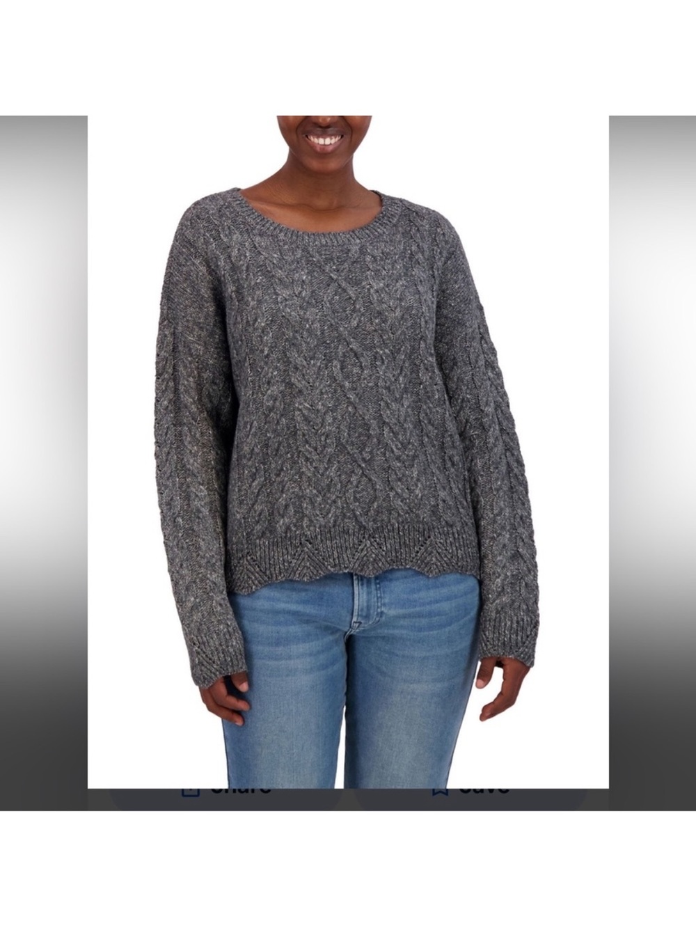 Lucky Brand Charcoal Gray Crew Neck Cable Knit Sweater